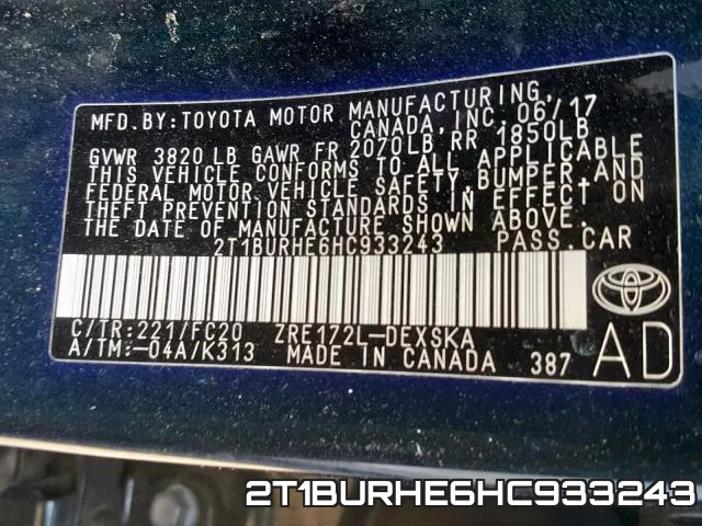 2T1BURHE6HC933243