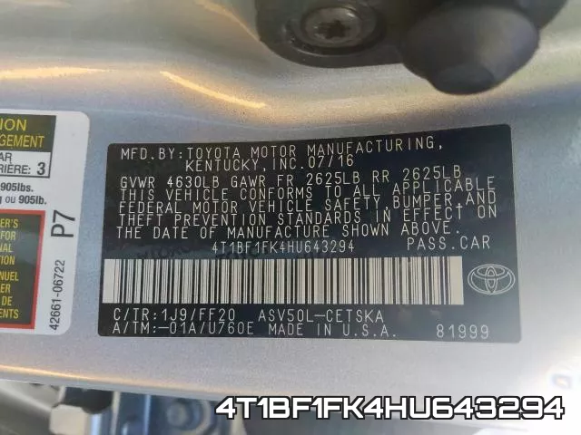 4T1BF1FK4HU643294