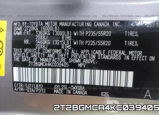 2T2BGMCA4KC039405