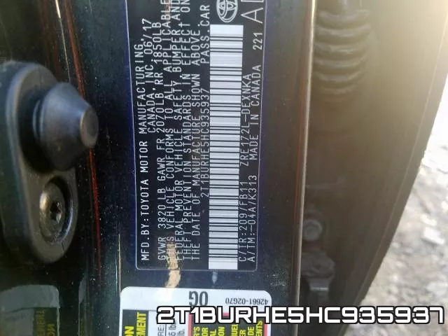 2T1BURHE5HC935937