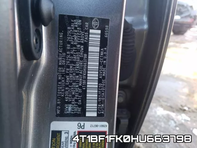 4T1BF1FK0HU663798