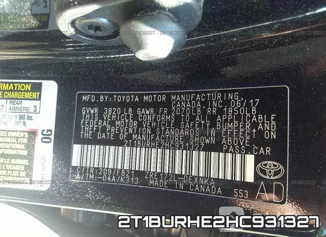 2T1BURHE2HC931327