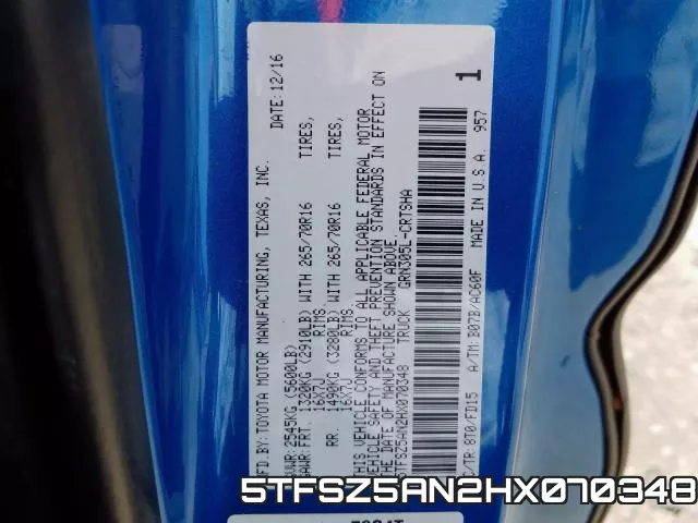 5TFSZ5AN2HX070348