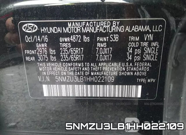 5NMZU3LB1HH022109