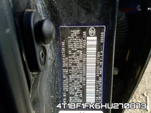 4T1BF1FK6HU270873