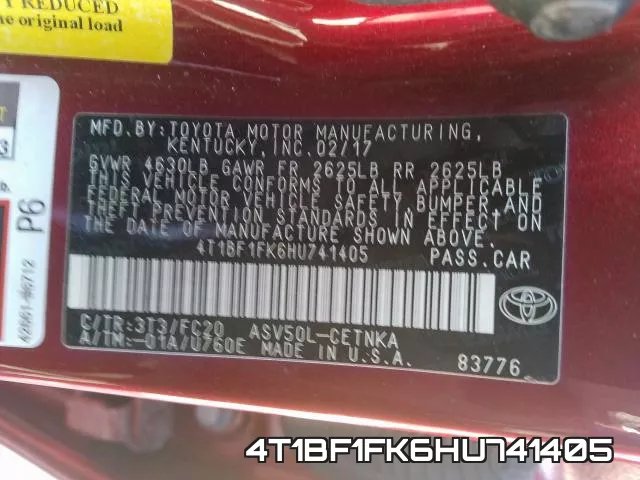 4T1BF1FK6HU741405