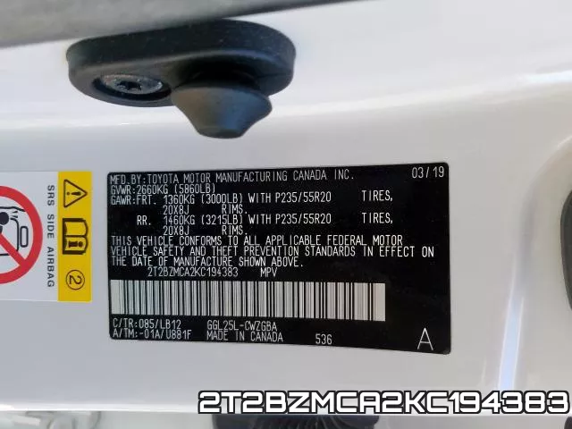 2T2BZMCA2KC194383