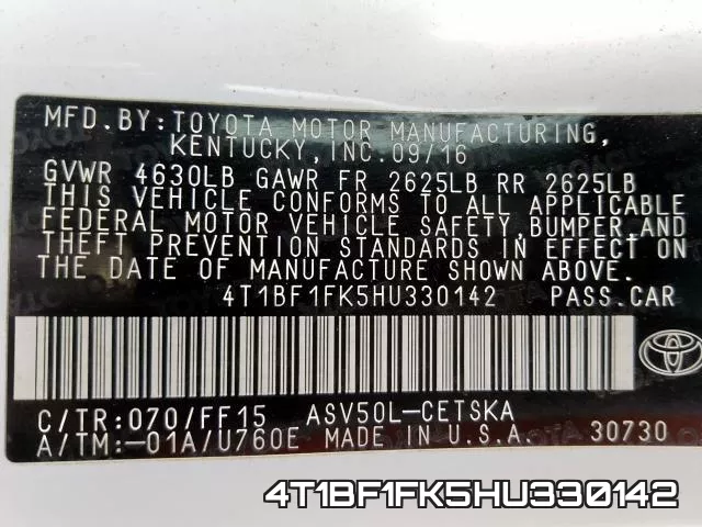 4T1BF1FK5HU330142