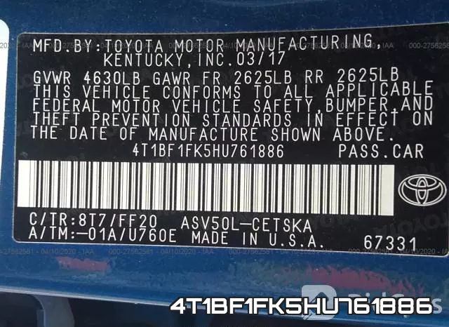 4T1BF1FK5HU761886