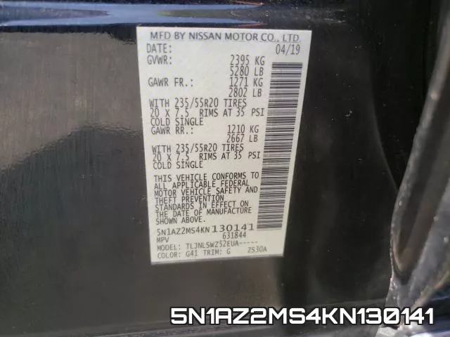 5N1AZ2MS4KN130141