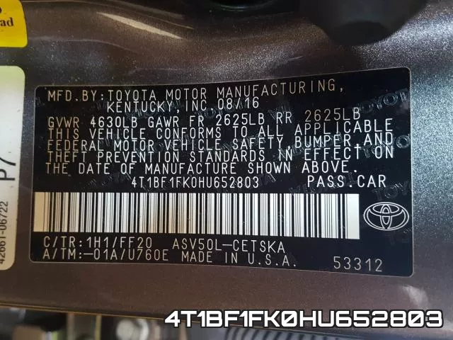 4T1BF1FK0HU652803