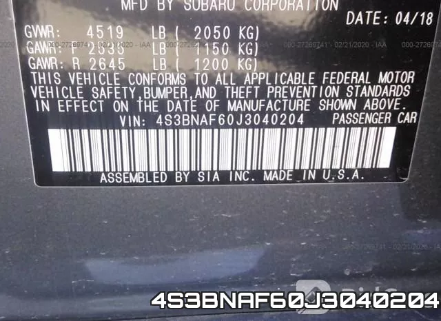 4S3BNAF60J3040204