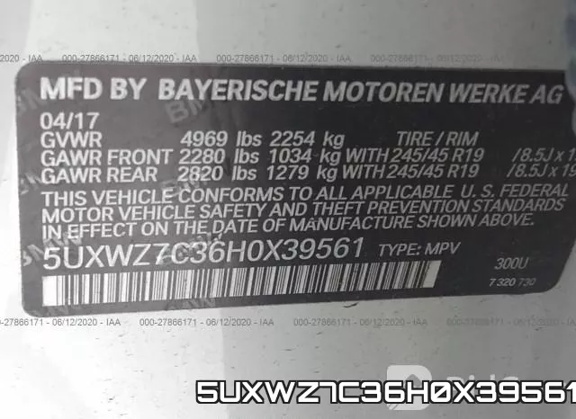 5UXWZ7C36H0X39561