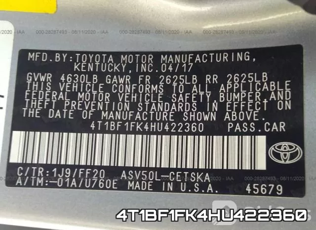 4T1BF1FK4HU422360