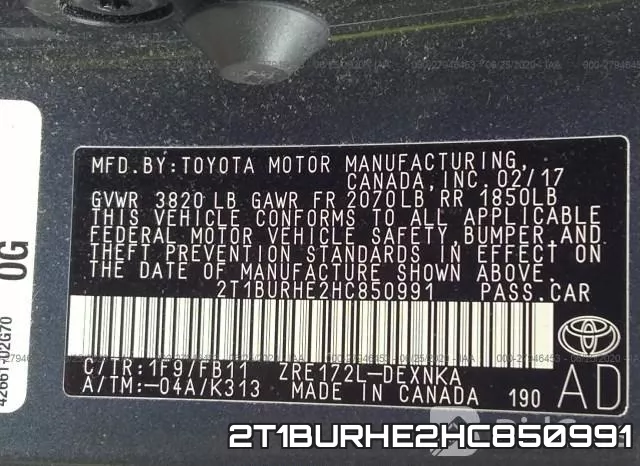 2T1BURHE2HC850991