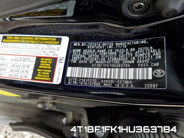 4T1BF1FK1HU363784