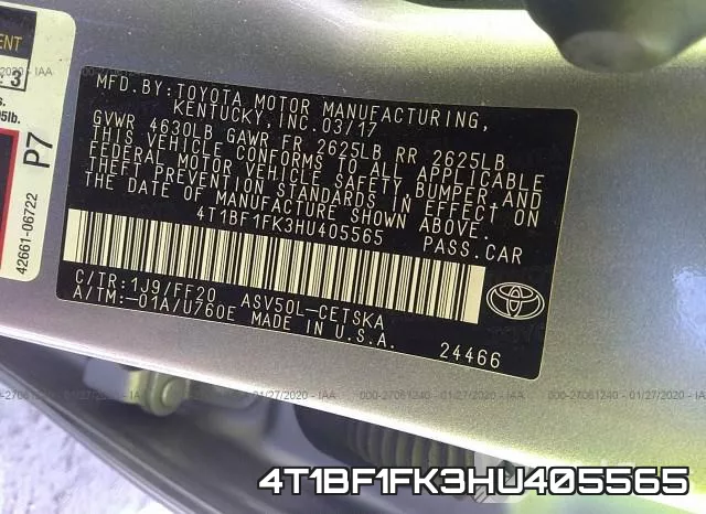 4T1BF1FK3HU405565