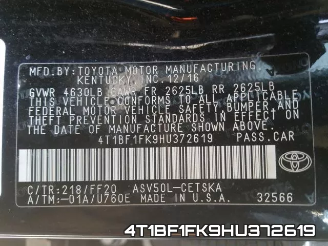 4T1BF1FK9HU372619