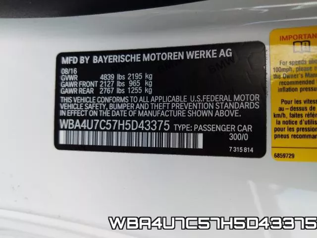 WBA4U7C57H5D43375
