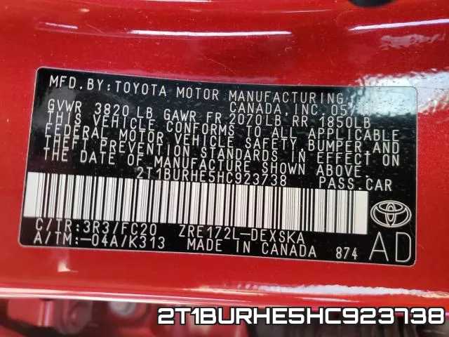 2T1BURHE5HC923738