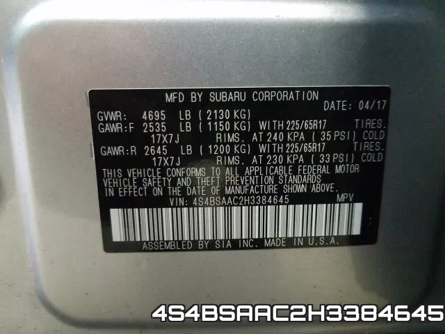 4S4BSAAC2H3384645