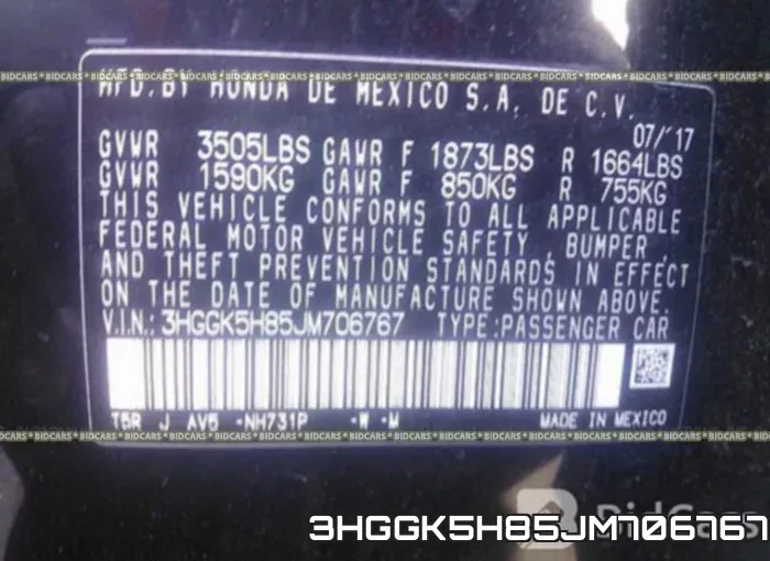 3HGGK5H85JM706767