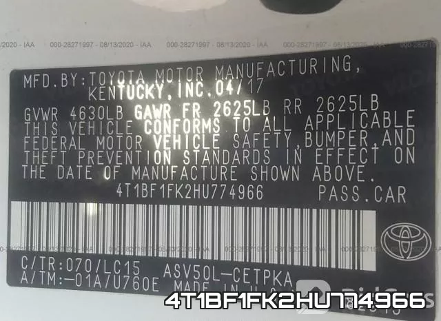 4T1BF1FK2HU774966