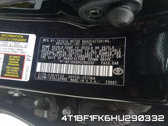 4T1BF1FK6HU290332