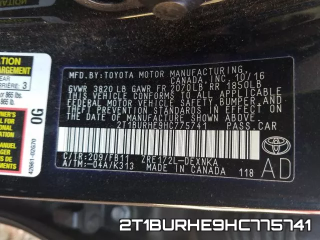 2T1BURHE9HC775741