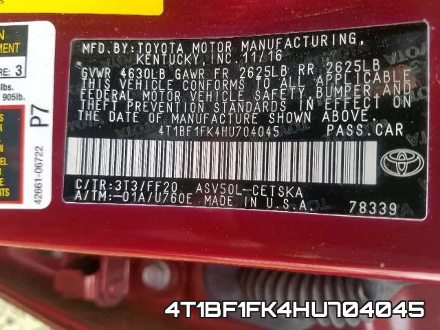 4T1BF1FK4HU704045
