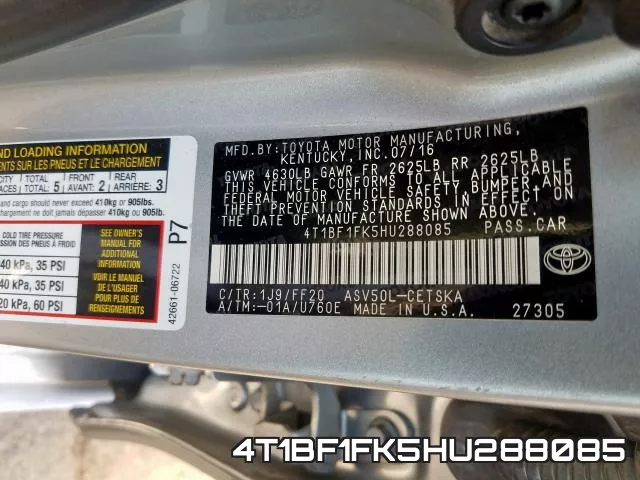 4T1BF1FK5HU288085