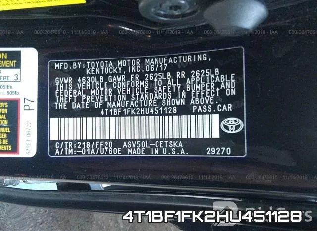 4T1BF1FK2HU451128
