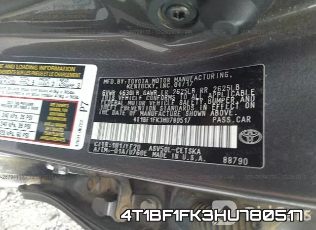 4T1BF1FK3HU780517