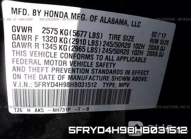 5FRYD4H98HB031512