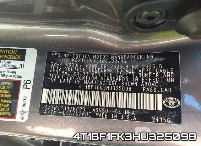 4T1BF1FK3HU325098
