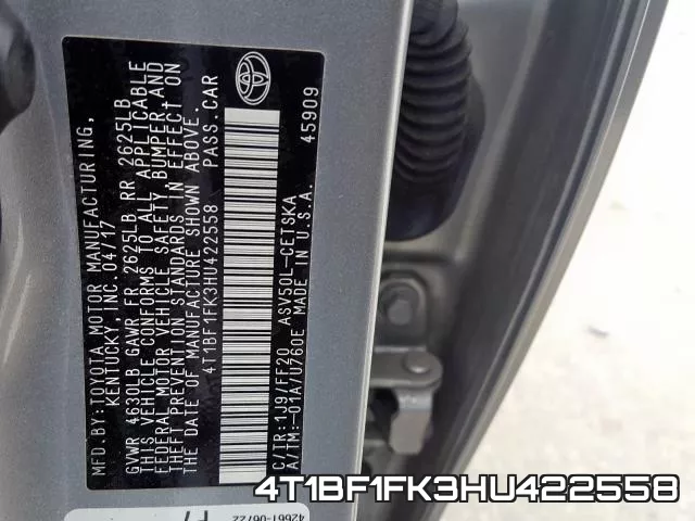 4T1BF1FK3HU422558