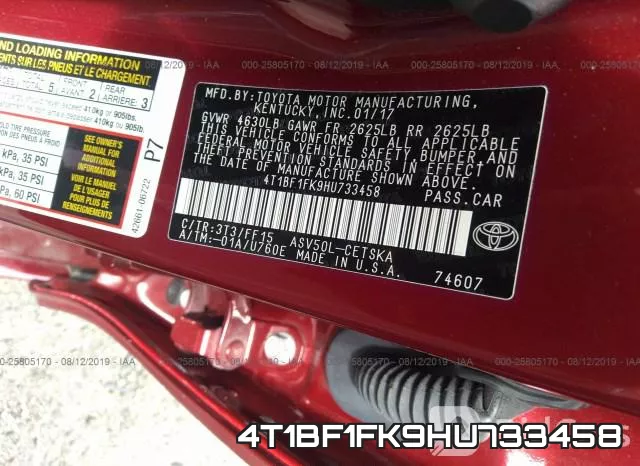 4T1BF1FK9HU733458
