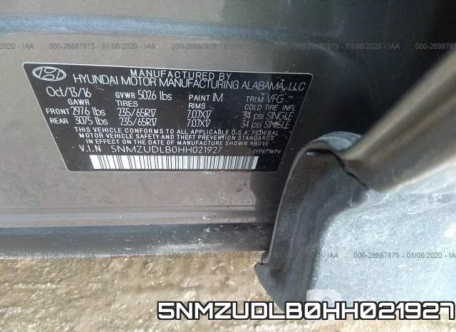 5NMZUDLB0HH021927