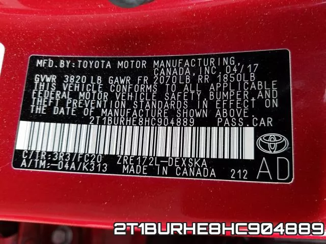 2T1BURHE8HC904889