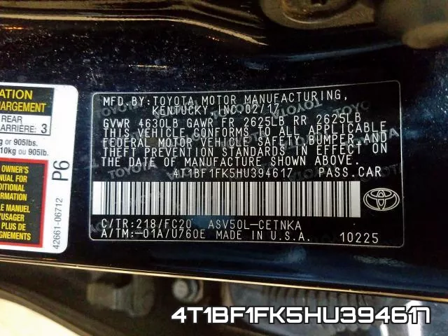 4T1BF1FK5HU394617