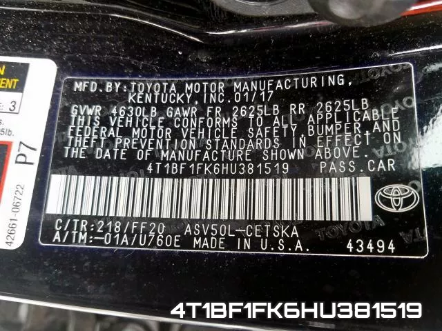 4T1BF1FK6HU381519