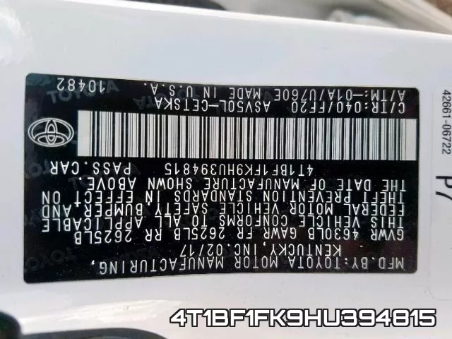 4T1BF1FK9HU394815