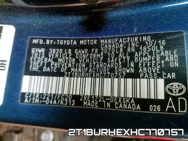 2T1BURHEXHC770757