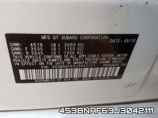 4S3BNAF63J3042111