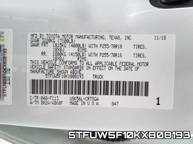 5TFUW5F10KX808193