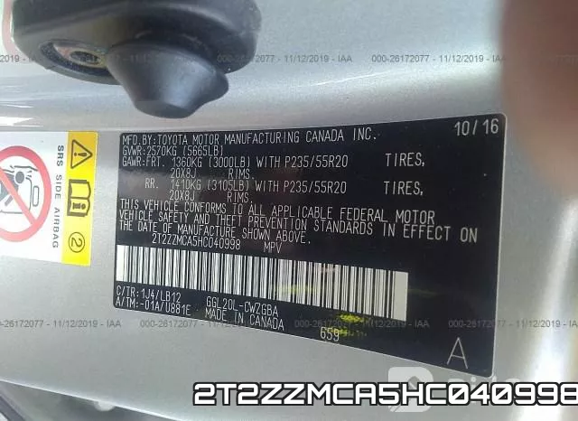 2T2ZZMCA5HC040998