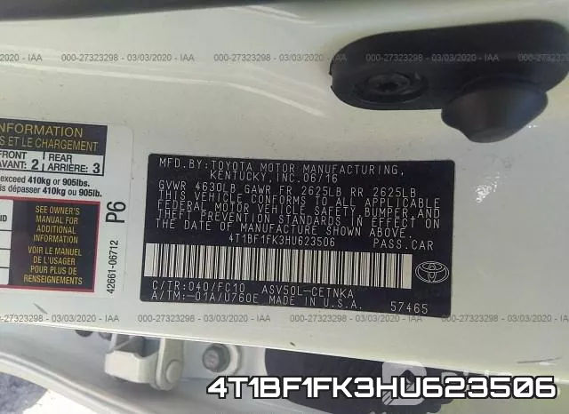 4T1BF1FK3HU623506