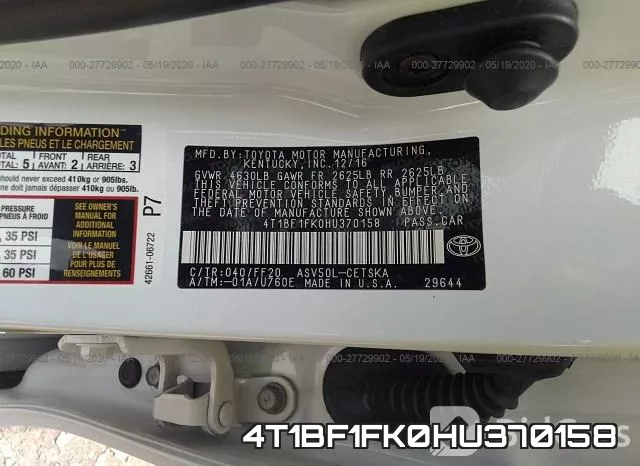 4T1BF1FK0HU370158