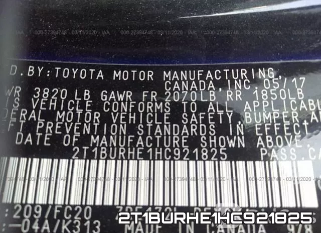 2T1BURHE1HC921825