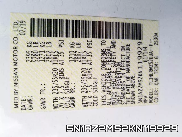 5N1AZ2MS2KN119929